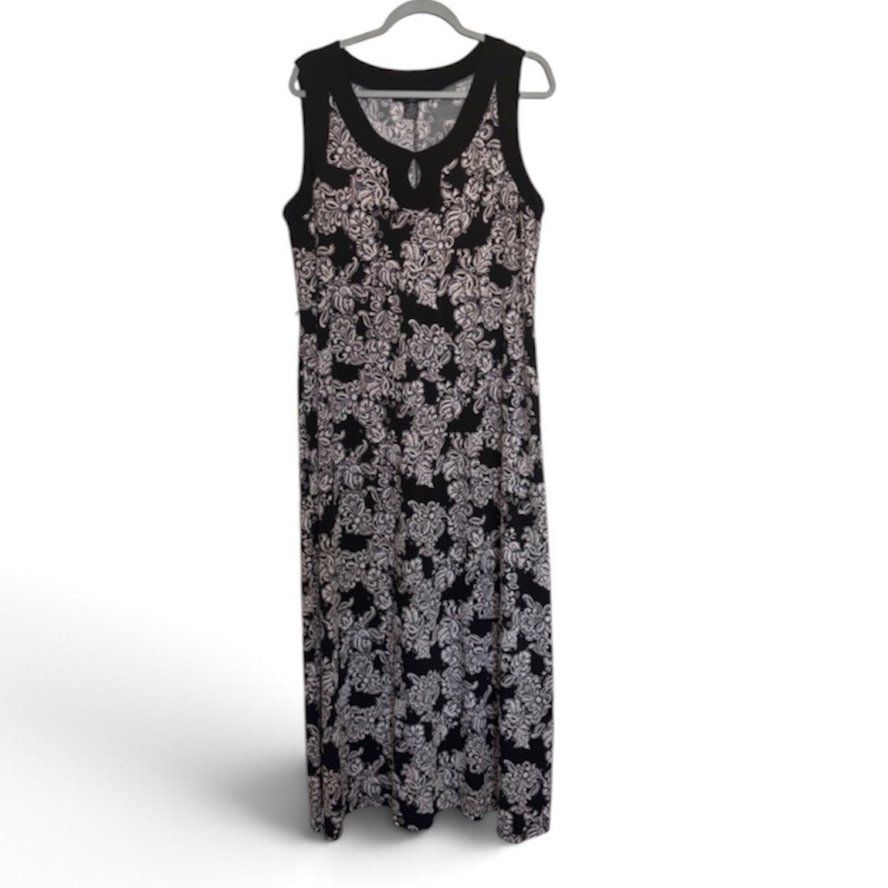Elie McCarthy Black White Stretch Jersey Maxi Dress 2X Resort Cruise Vacation